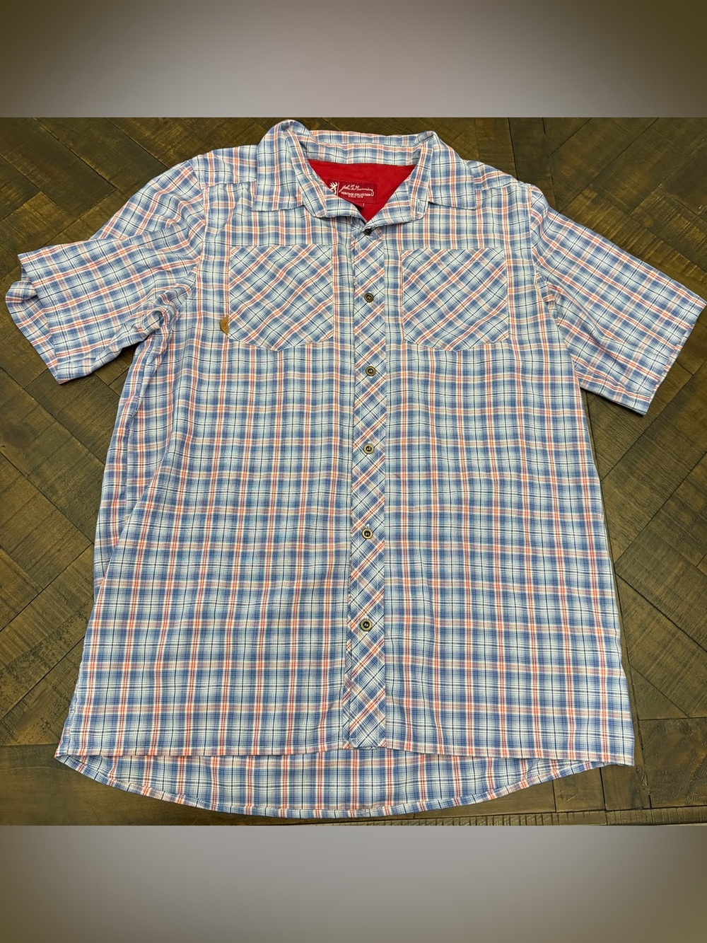 Browning Men's Short-Sleeve Plaid Button-Down Shirt - Blue/White/Red